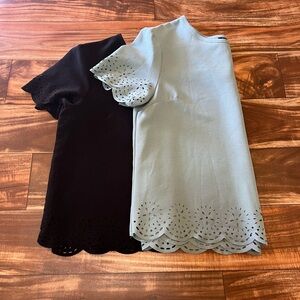 Women’s  Scalloped Hem and sleeve Tops Bundle Of 2 Black and Mint Green size M